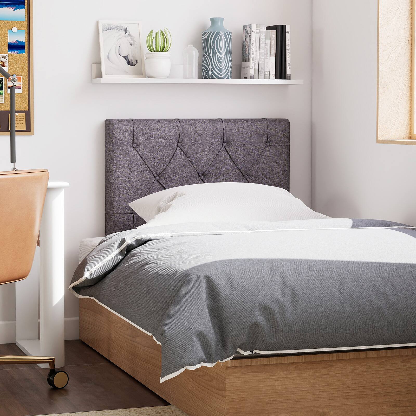 Alt View 5. Gymax - Gymax 2PCS Upholstered Headboard for Twin Size Bed w/ Fabric Upholstery Adjustable Height - Grey.