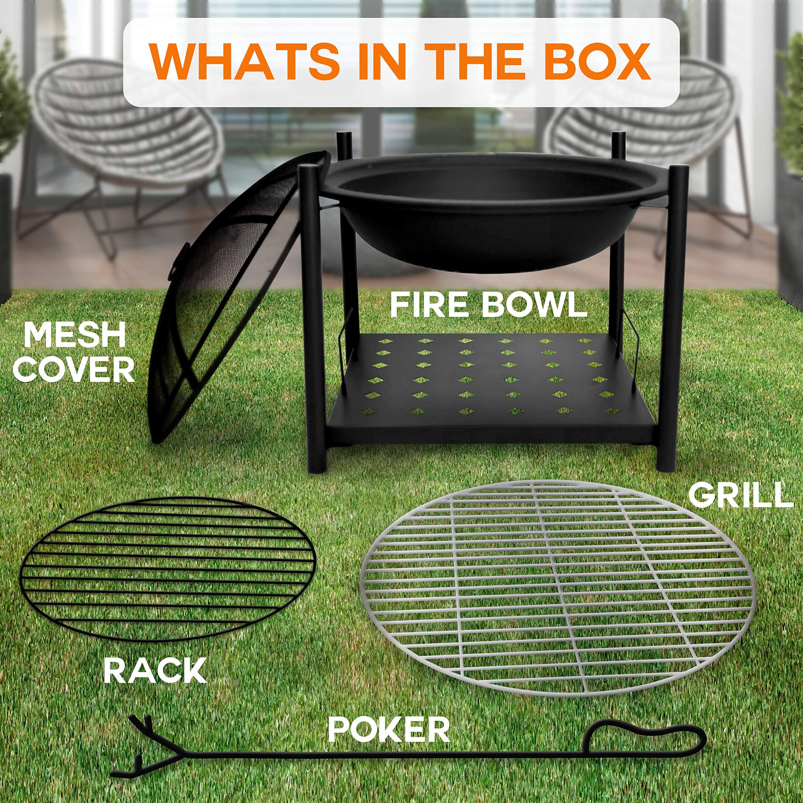 WHATS IN THE BOX

- FIRE BOWL
- MESH COVER
- GRILL
- RACK
- POKER