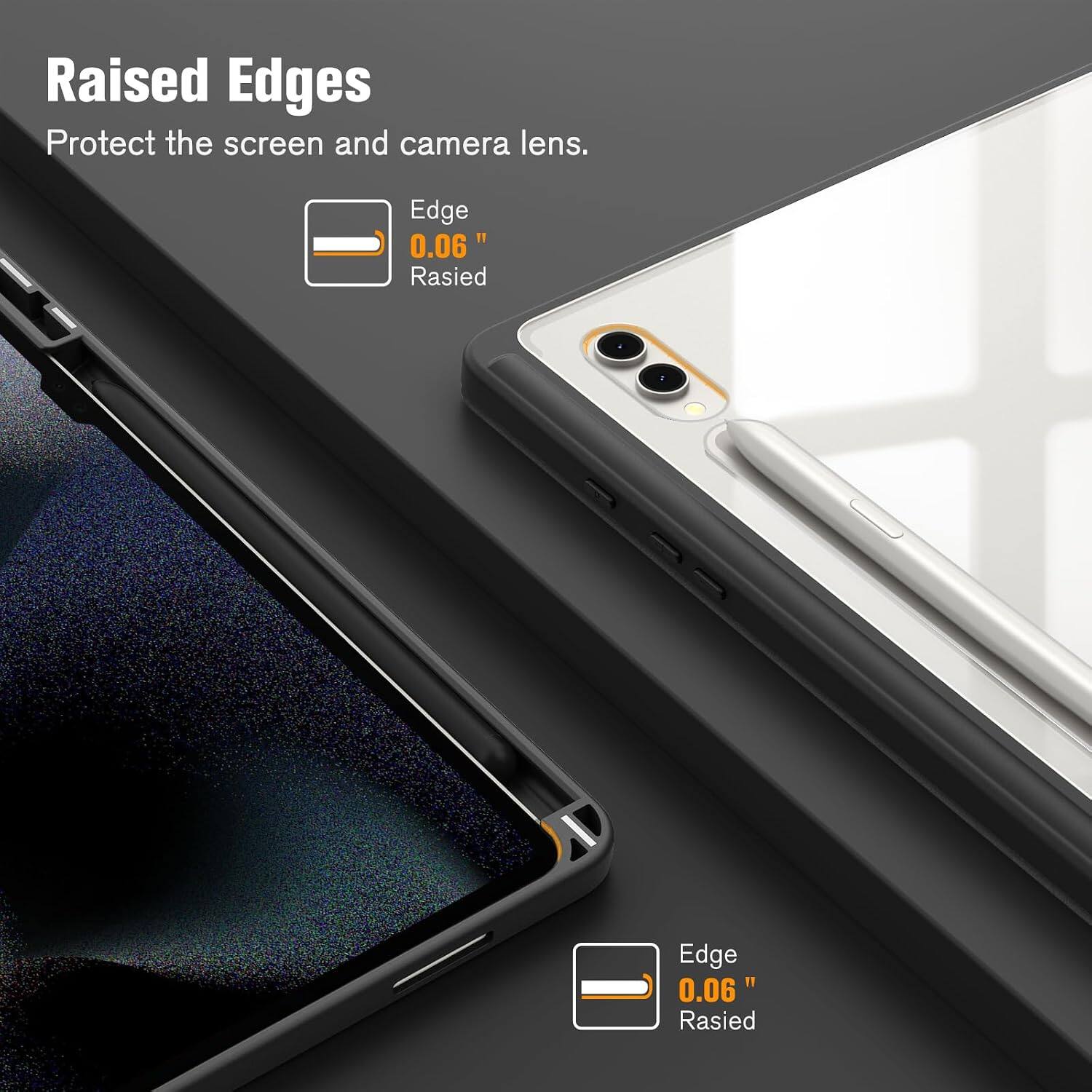 Raised Edges Protect the screen and camera lens.

Edge 0.06" Raised

Edge 0.06" Raised