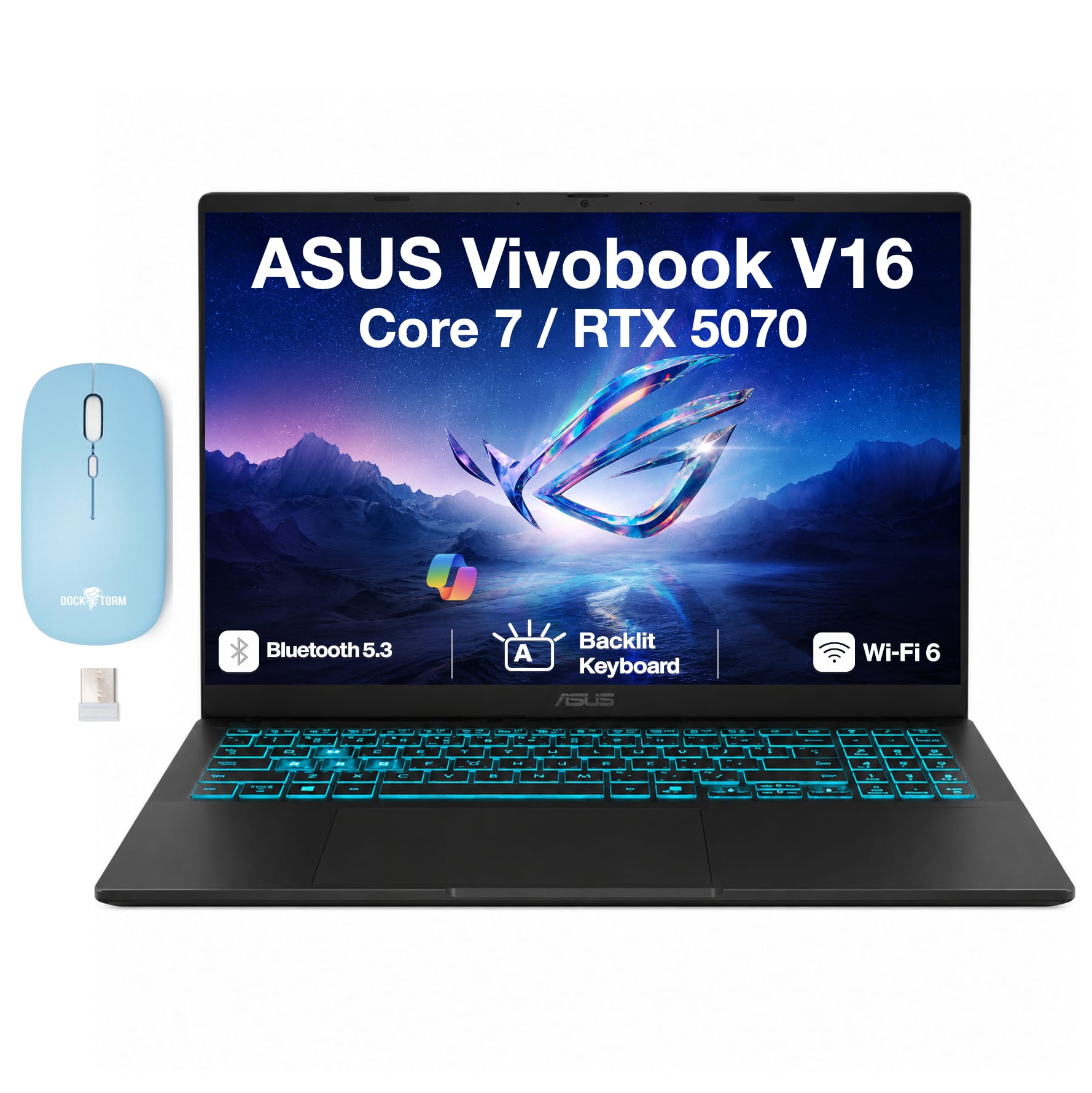 ASUS - Vivobook V16 Laptop 16.0 WUXGA Display (Core 7 240H, 32GB, 1TB SSD, Win 11 Home) w/Dockztorm Wireless Mouse - Black