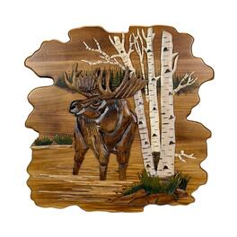 Zeckos - Moose in Birch Forest 23.5 inch Rustic Intarsia Wood Wall Art Sculpture - Brown