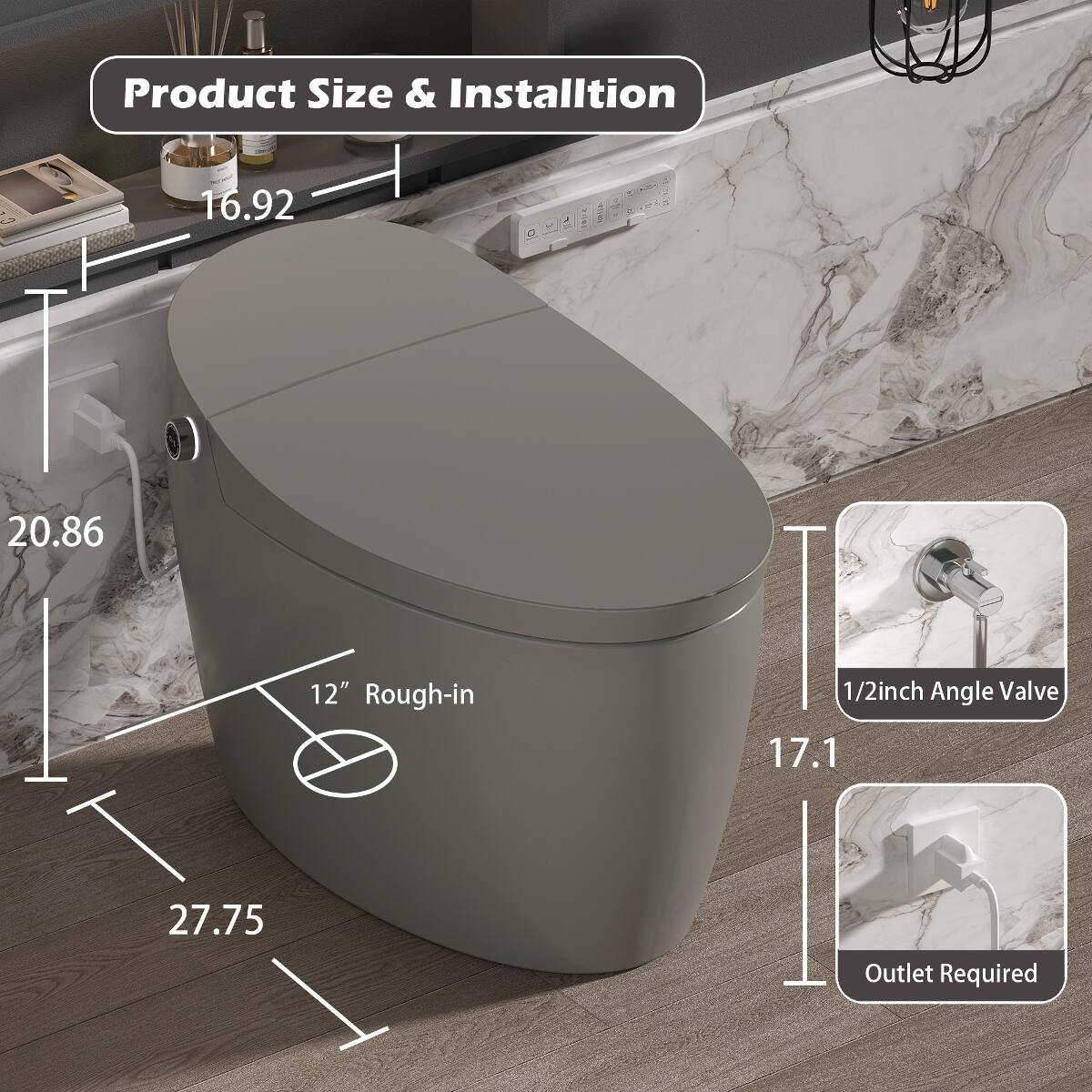 Loheer One Piece Smart Toilet with Bidet, Heated Seat, Auto Flush ...