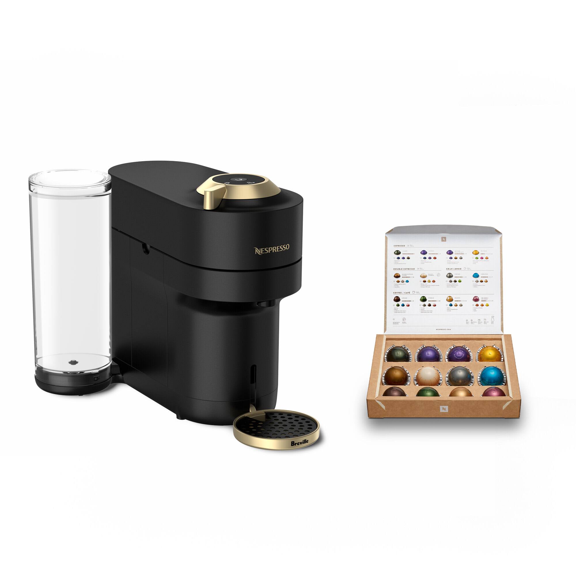 Nespresso is a brand of coffee and espresso machines, while Breville is a brand of kitchen appliances. The image features a Nespresso coffee maker and a Breville coffee grinder, both placed on a white background.