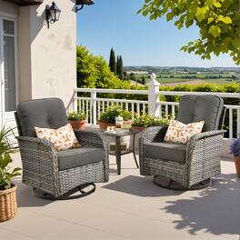 Ovios - 3 PCS Outdoor Patio Furniture Set Swivel Rocking Chairs Wicker Glider Chairs with Side Table - Black