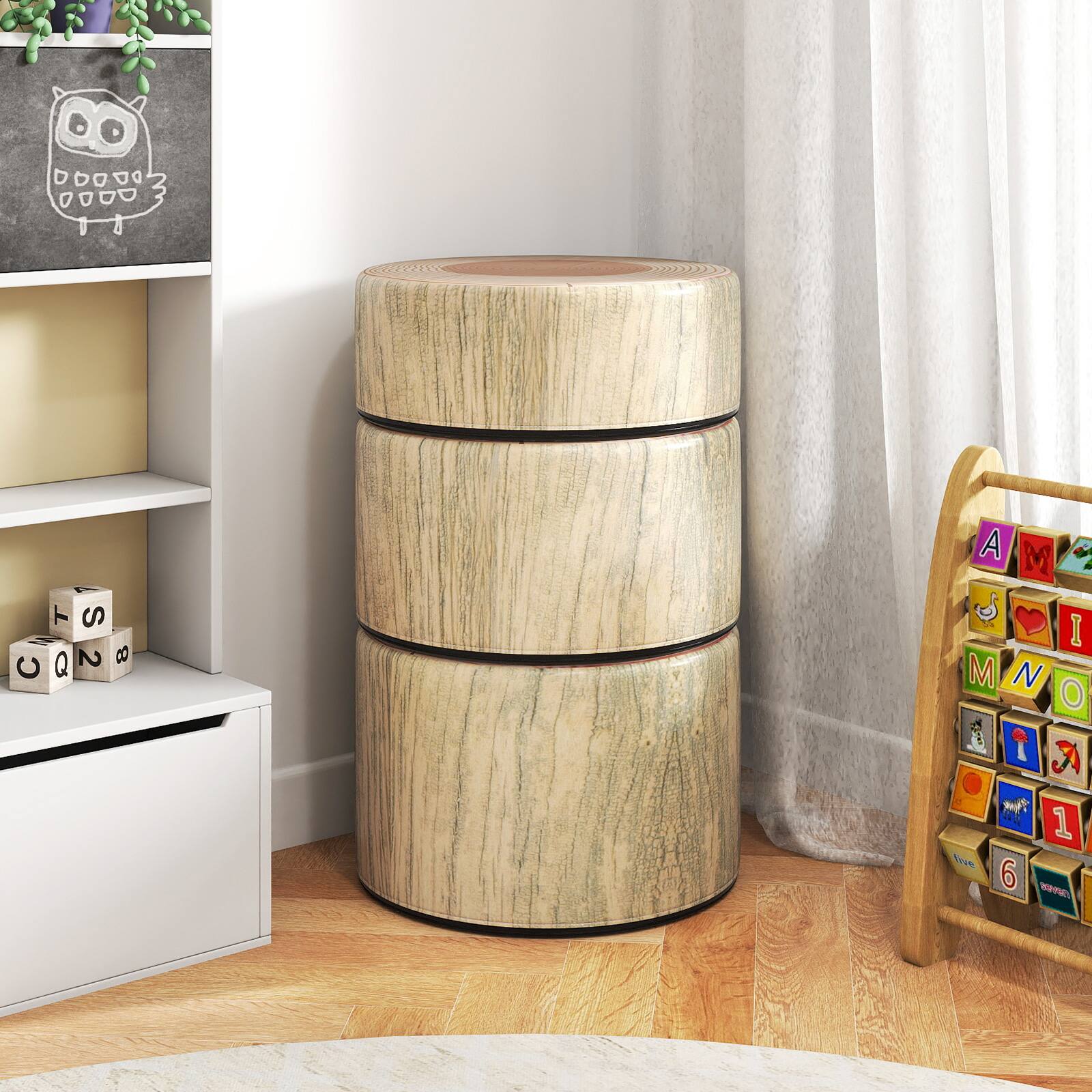 Alt View 4. Gymax - Gymax 3 PCS Tree Stump Stool Set w/Wood Printing Nature Decoration & Different Height Natural - Multicolor.