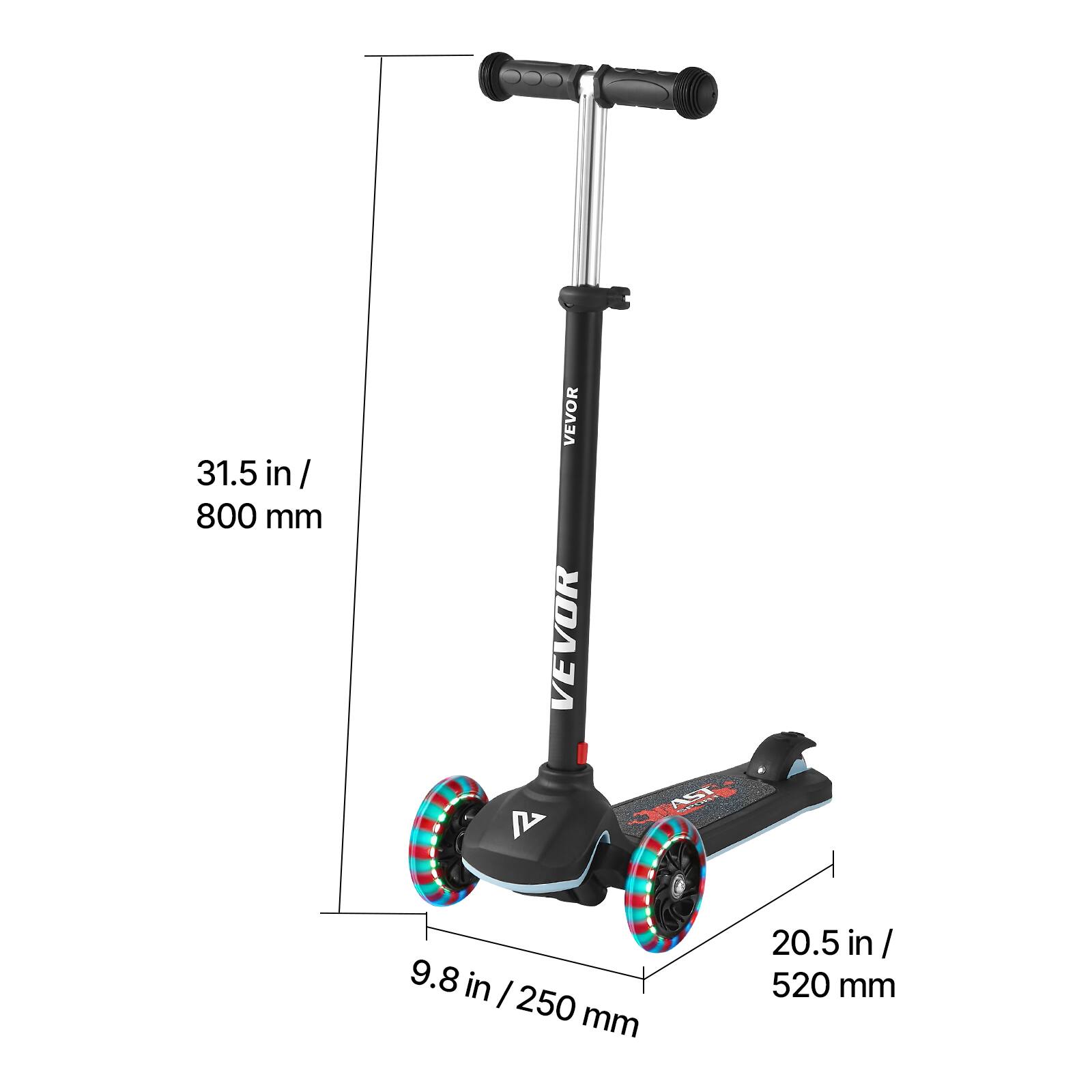 31.5 in / 800 mm  
9.8 in / 250 mm  
20.5 in / 520 mm