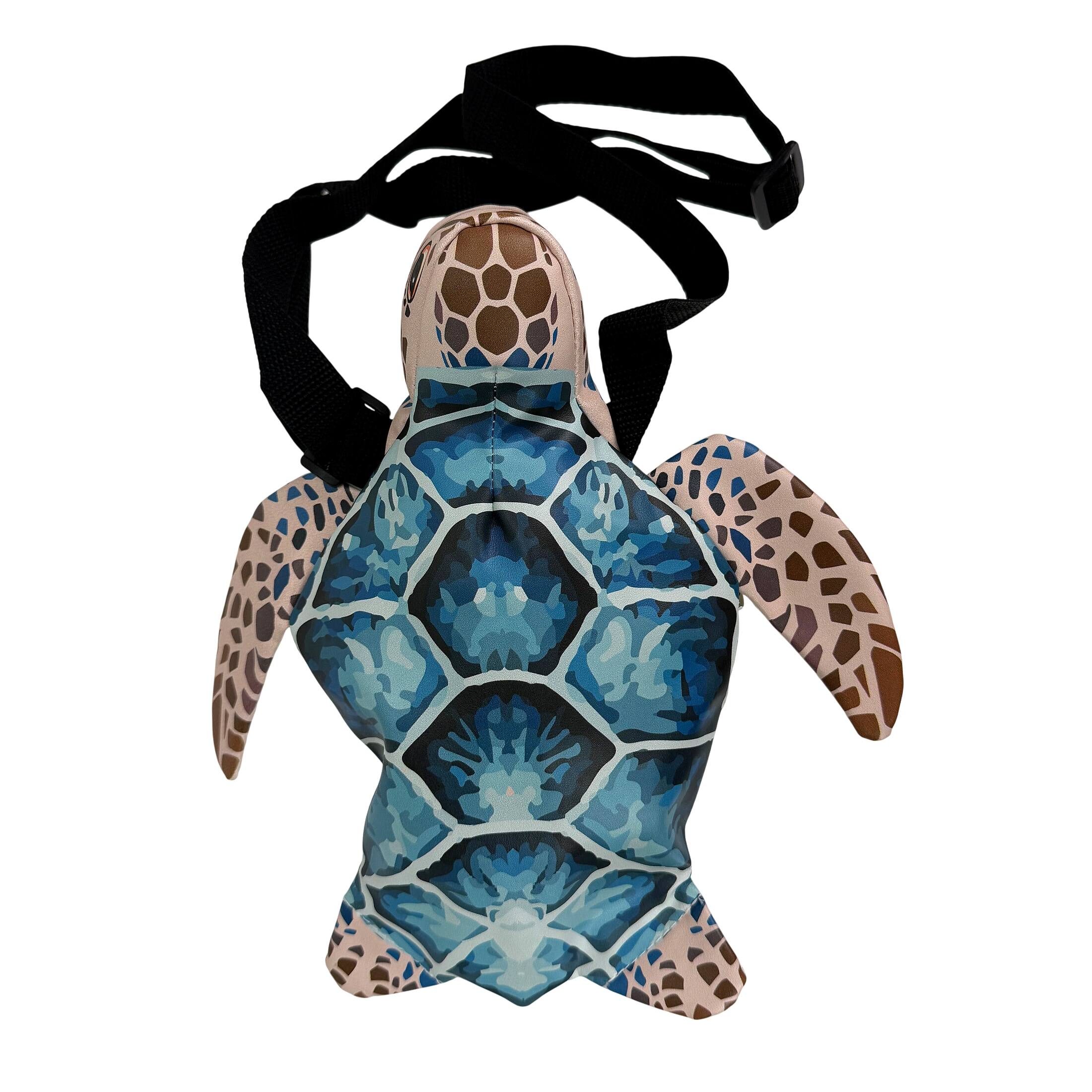 Front. Things2Die4 - Sea Turtle Crossbody Bag Blue Vinyl Adjustable Strap Women's Small Purse - Blue.