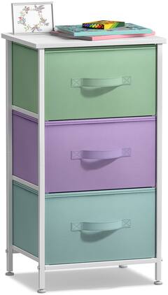Sorbus - Nightstand with 3 Drawers - Steel Frame, Wood Top &Fabric Bins -Home, Bedroom, Office & College Dorm, Bedside - Pastel