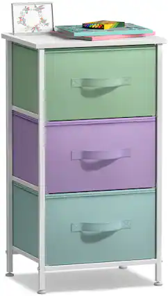 Front. Sorbus - Sorbus Nightstand with 3 Drawers - Steel Frame, Wood Top &Fabric Bins -Home, Bedroom, Office & College Dorm, Bedside - Pastel.
