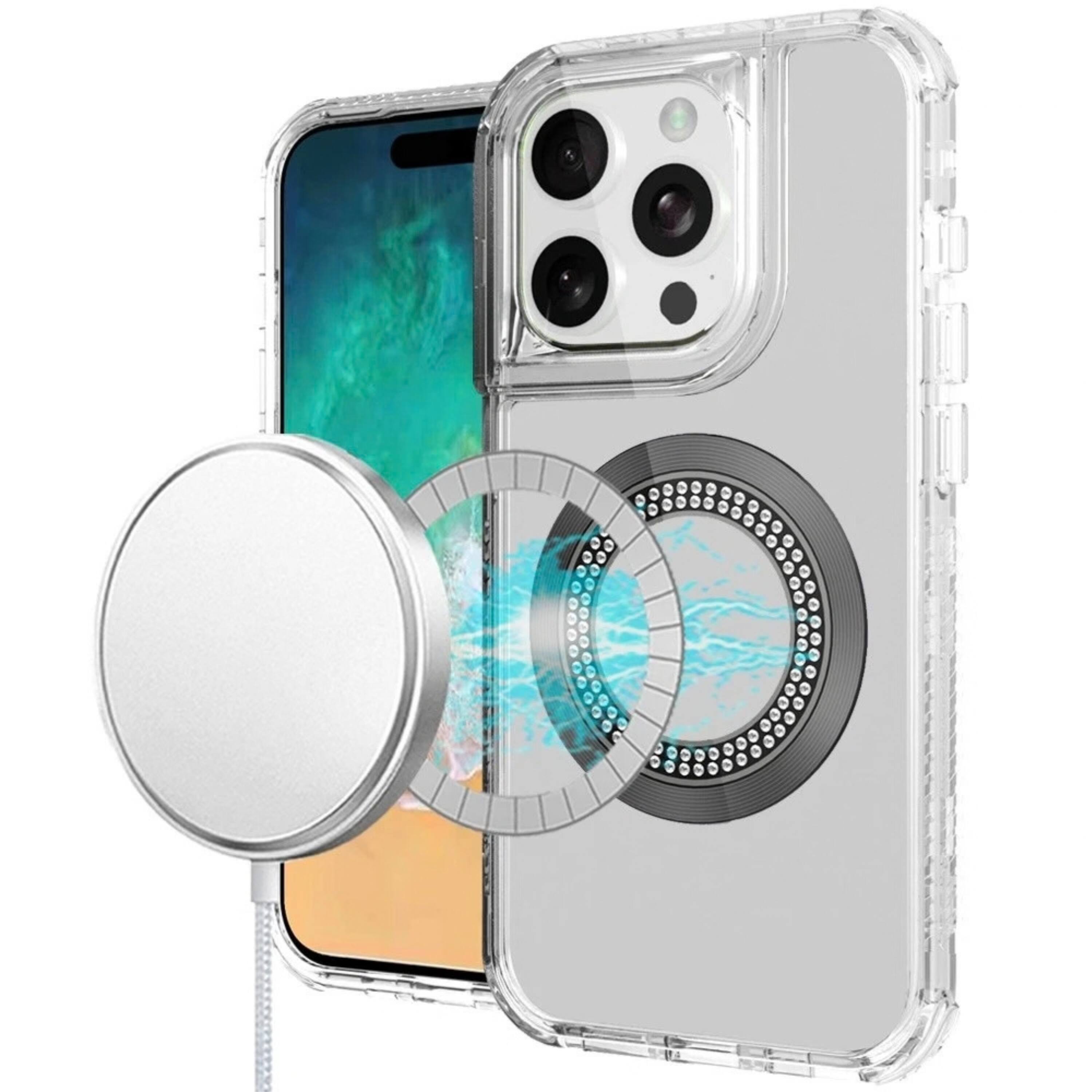 Kitcheniva Bling Magnetic Circle Hybrid Phone Case With Tempered Glass ...