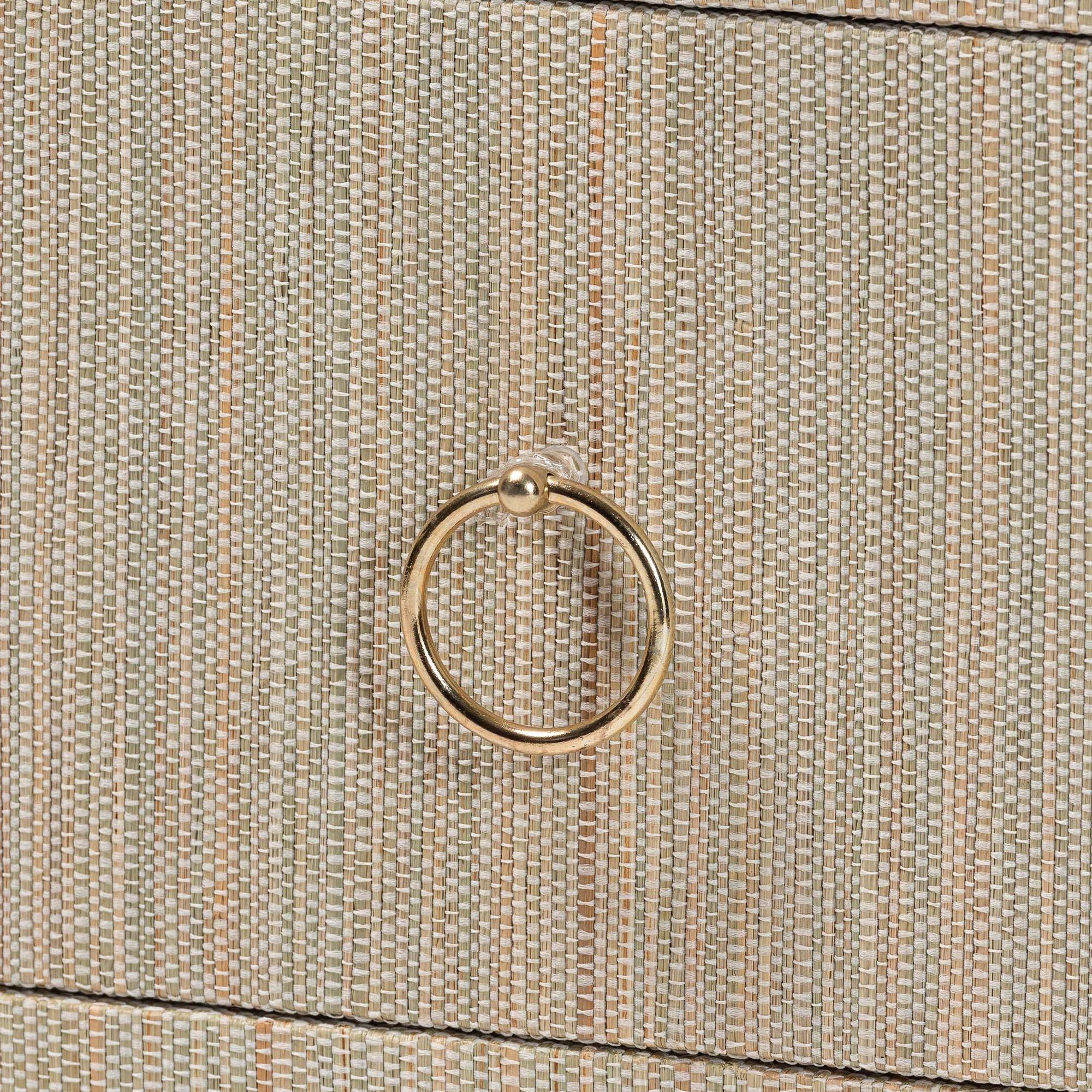 Alt View 2. bali & pari - Quinn Bohemian Woven Natural Grasscloth 3-Drawer Nightstand - Natural/Gold.