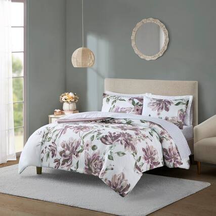 Front. TinyHomie - Queen Floral Comforter Set with Bed Sheets - Mauve.