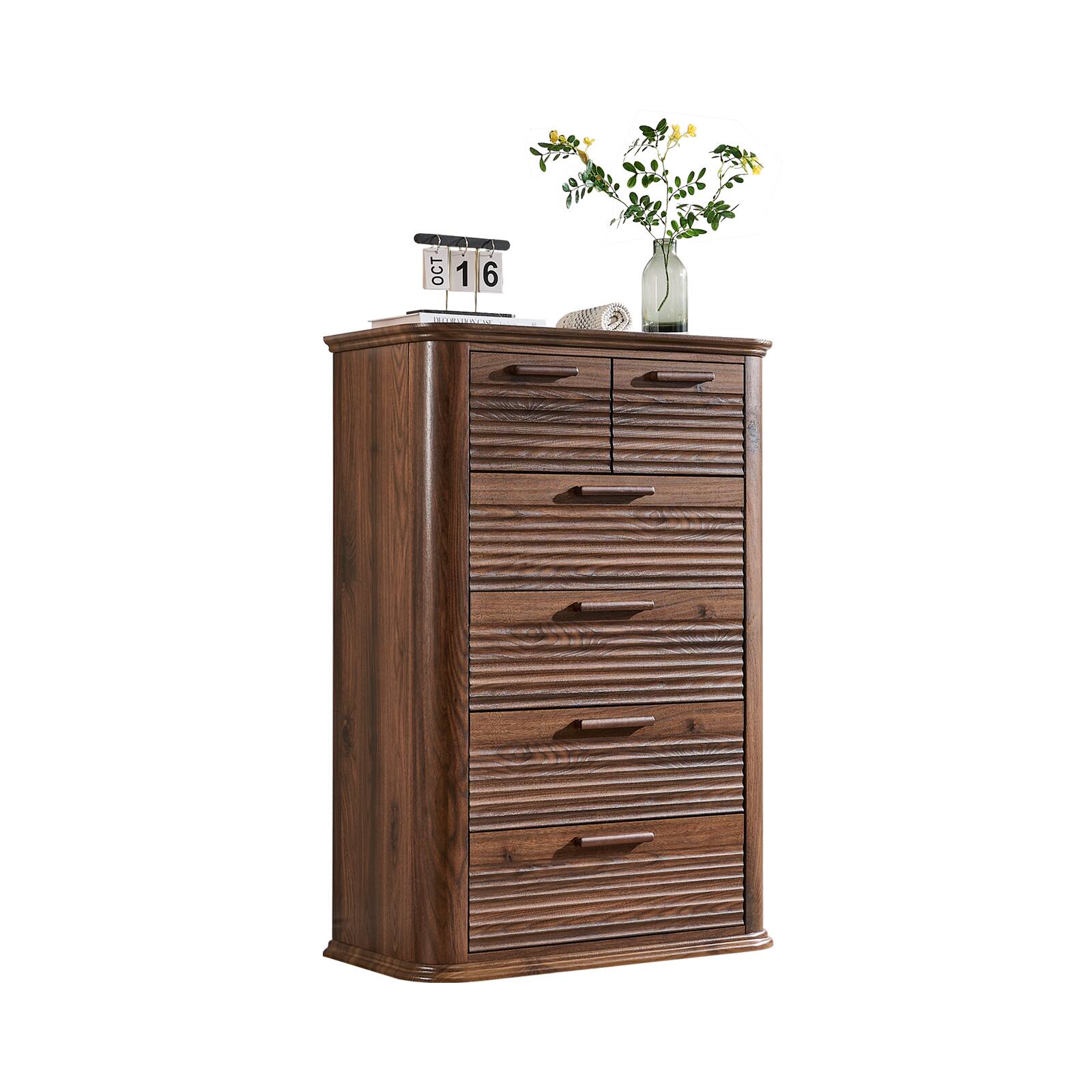 Front. Forest'nSky - Walnut Wood 6 drawer 31.5 in. Wide Chest of Drawers with Curved Profile Design for Living Room - Walnut.