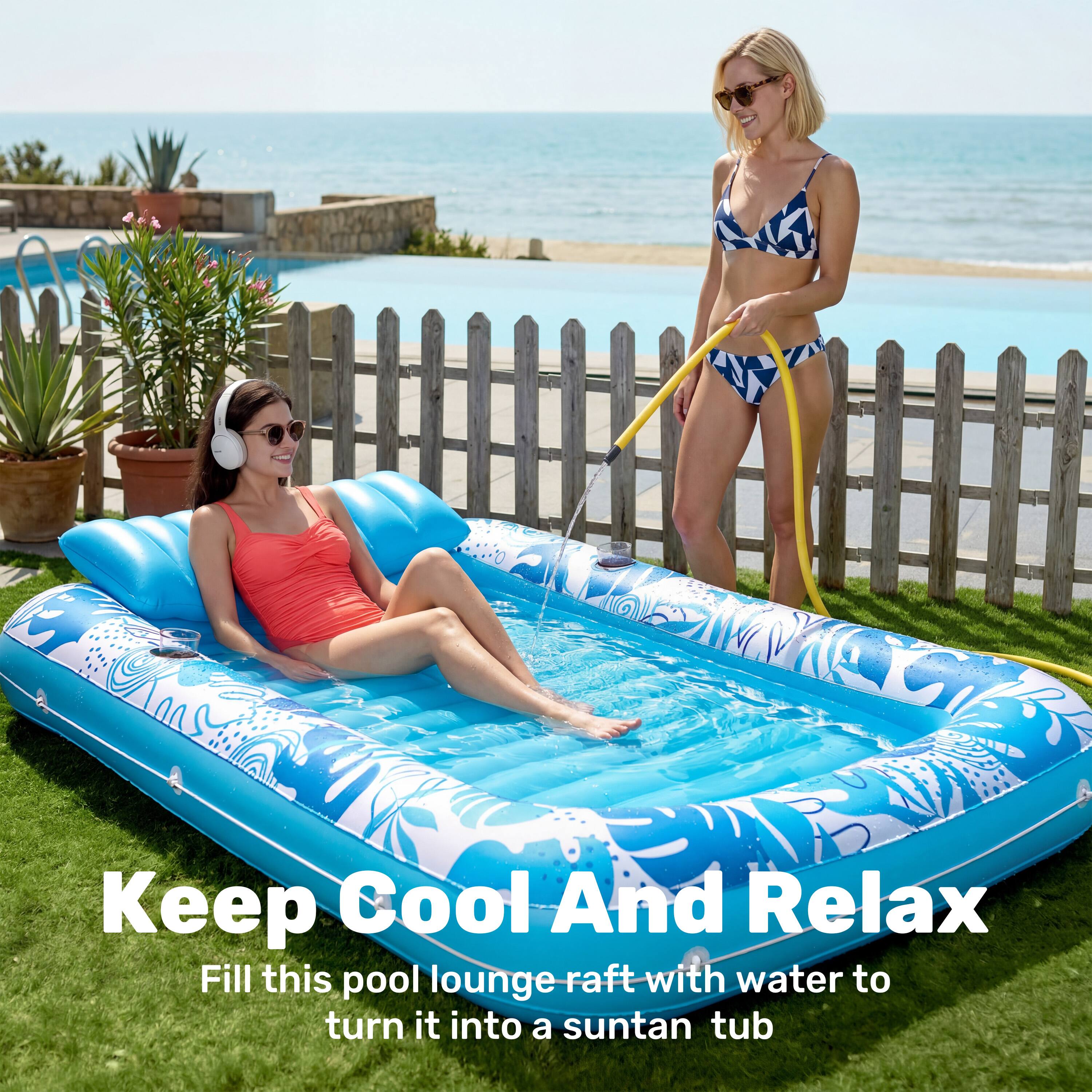 Keep Cool And Relax  
Fill this pool lounge raft with water to turn it into a suntan tub