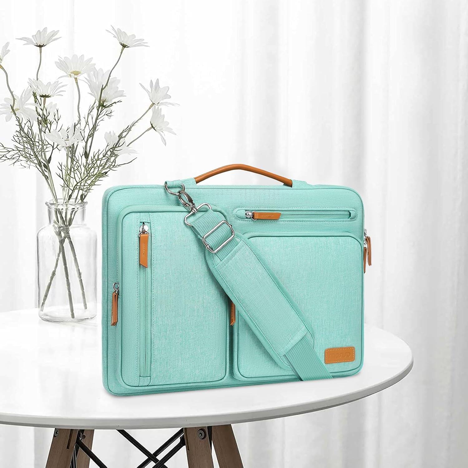 Left. mosiso - Laptop Shoulder Bag 14 Inch, 360 Protective Computer Messenger Bag for HP Lenovo Dell ASUS Acer - Aqua Green.
