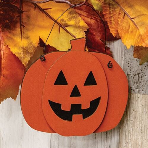 Angle. BreeBe - Layered Wood Jack O'Lantern Ornament - Multi.