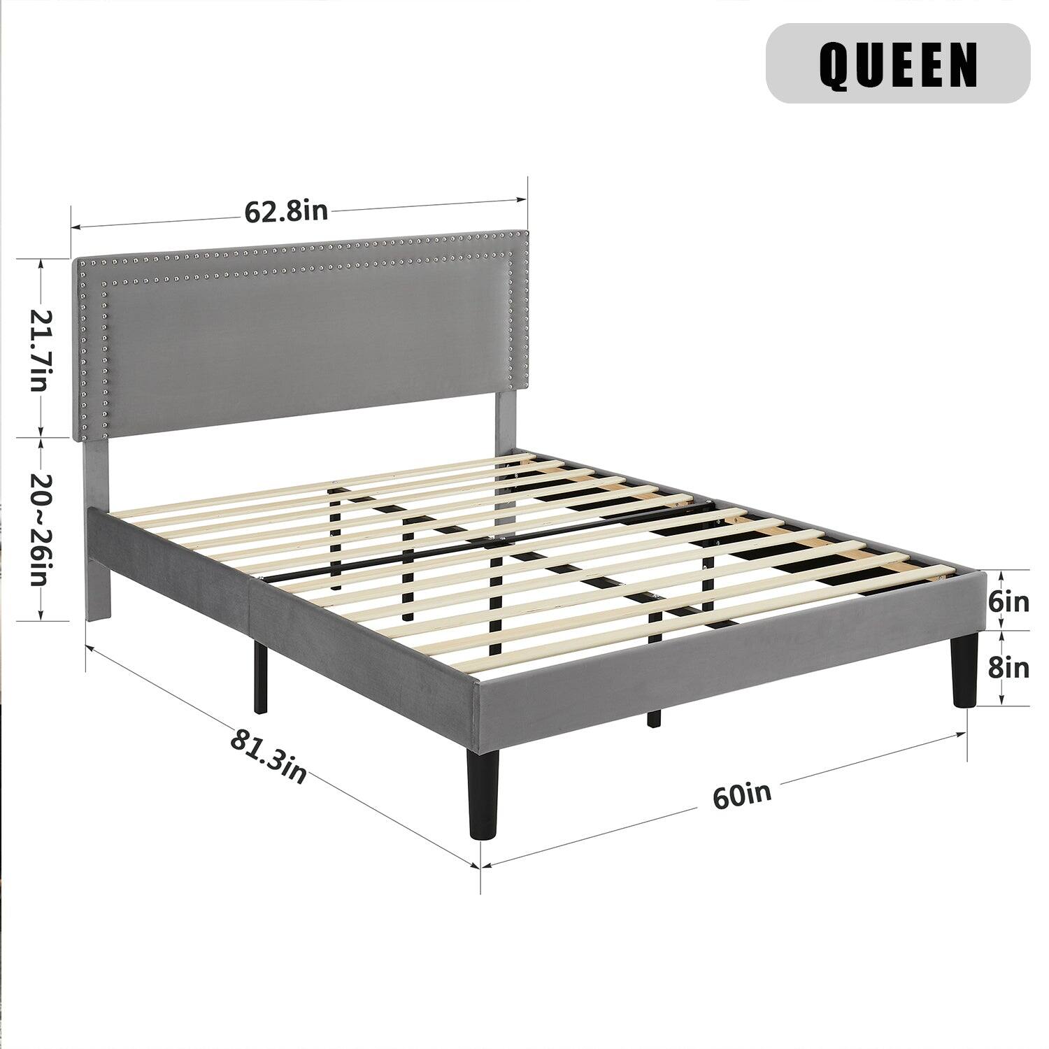 QUEEN  
62.8in  
21.7in  
20~26in  
6in  
8in  
81.3in  
60in