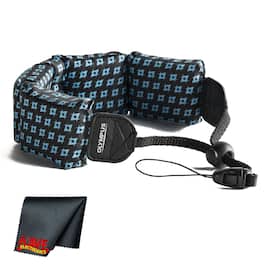 OM System - Olympus Fashion Float Strap for Camera (Black with Blue Design)(Bundle)