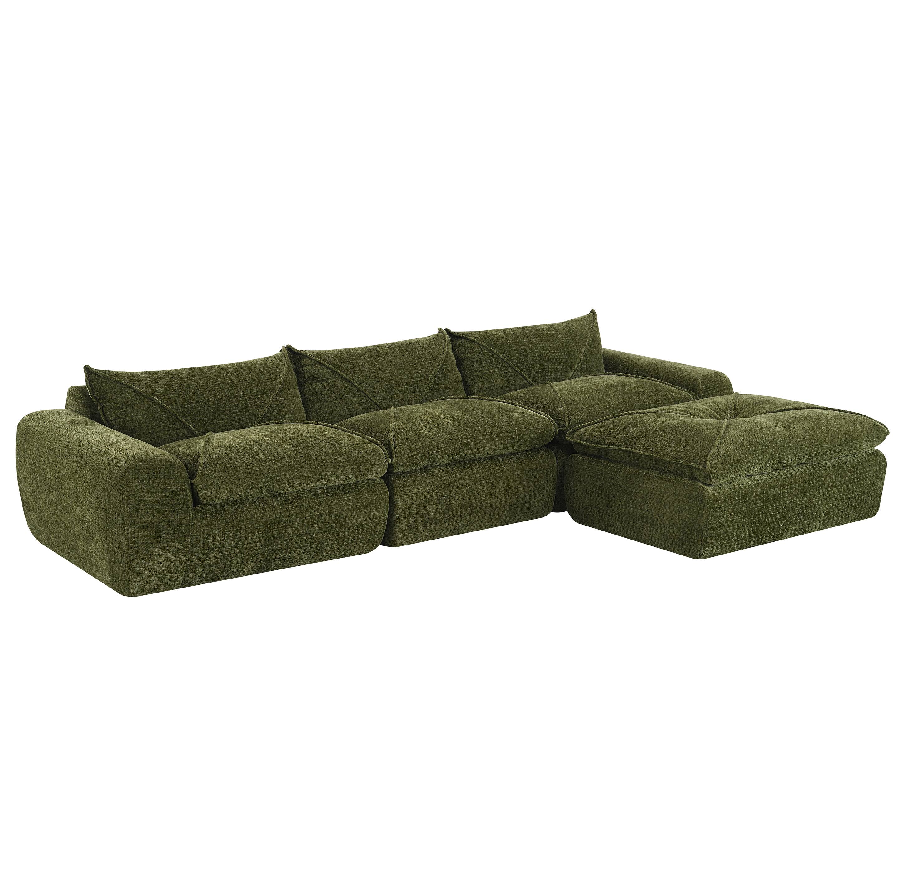 Alt View 1. Whisen - Fully Assembled Sectional Sofa with Ottoman,High-Density Foam Legless Floor Couch - Green.
