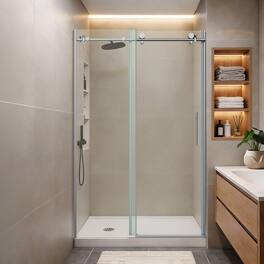 Koligey - 44-48" W x 76 "H Semi-Frameless Sliding Shower Door-10 mmTempered Glass,Stainless Steel Anti-Rust Hardware - sliver