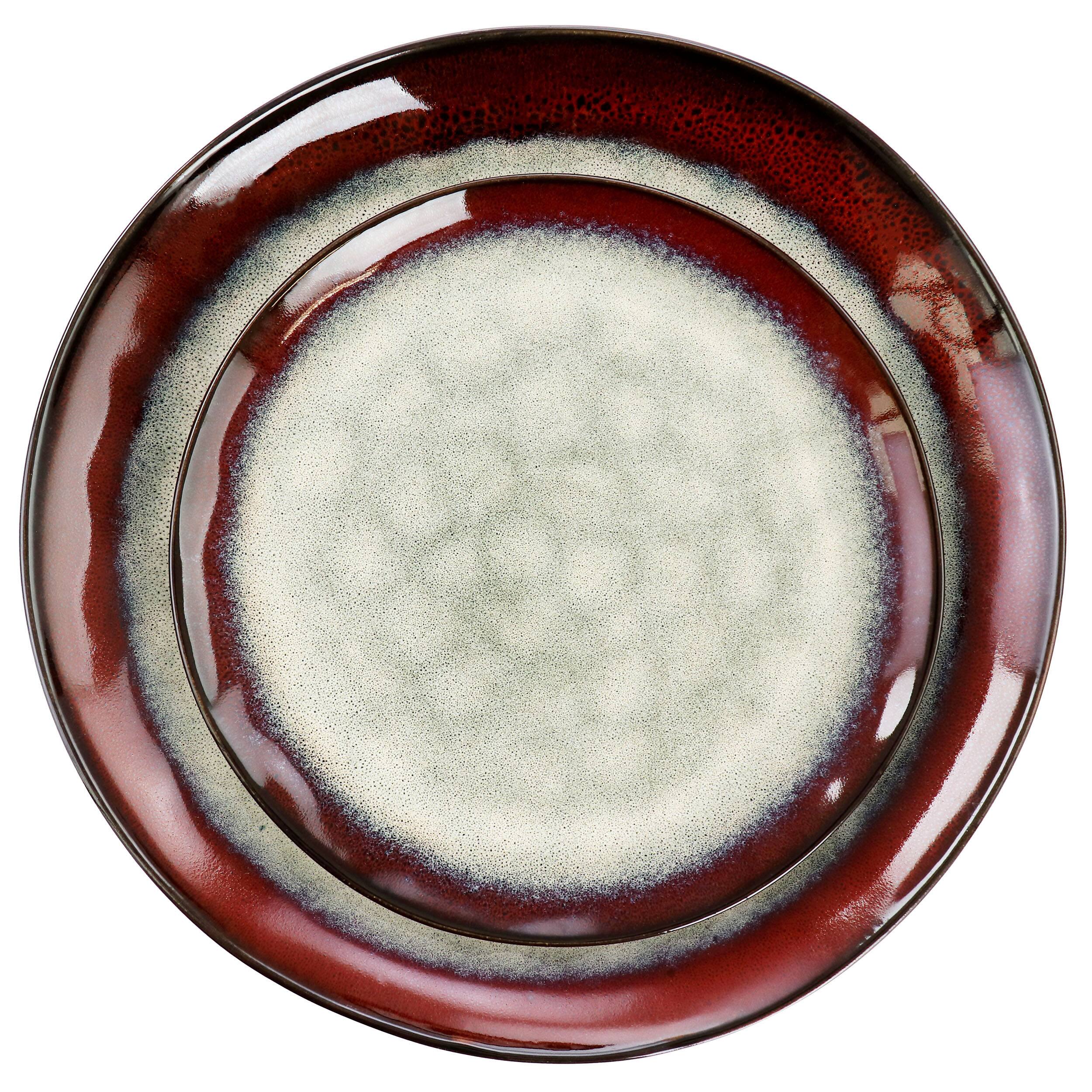 Alt View 4. Elama - Elama Samara 12 Piece Stoneware Dinnerware Set in Red and Off White - Red and Off White.