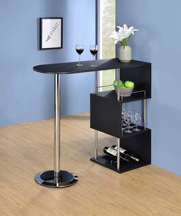 Kings Brand Furniture - Minorca Bar Table with Shelves for Wine Bottles & Glasses - Black