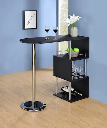 Front. Kings Brand Furniture - Kings Brand Furniture Minorca Bar Table with Shelves for Wine Bottles & Glasses - Black.