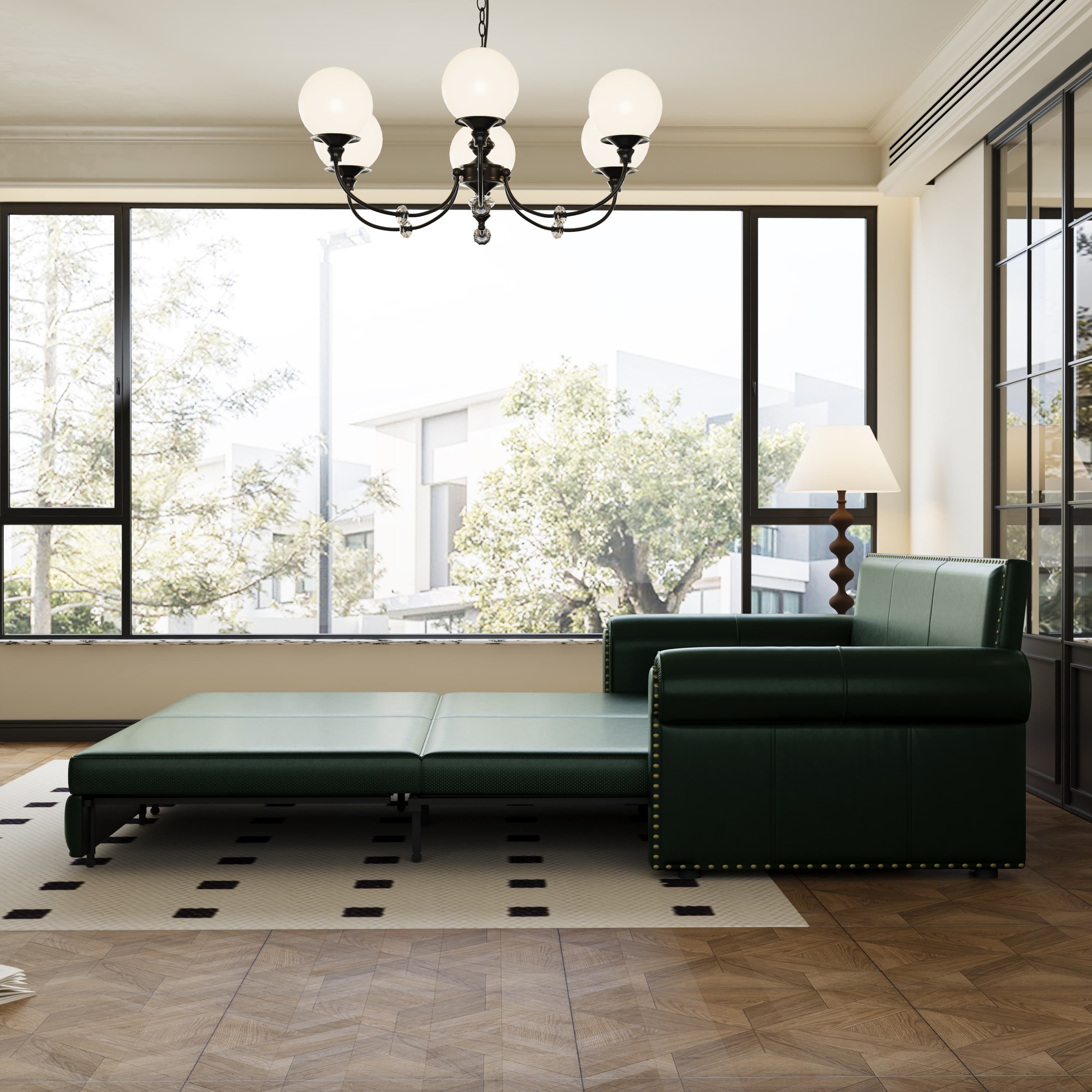 Alt View 4. Anysun - 93.7" 3-in-1 Faux Leather Convertible Sofa Bed - King Pull-Out Sleeper, Nailhead Trim & Rolled Arms for Living Room - Green.