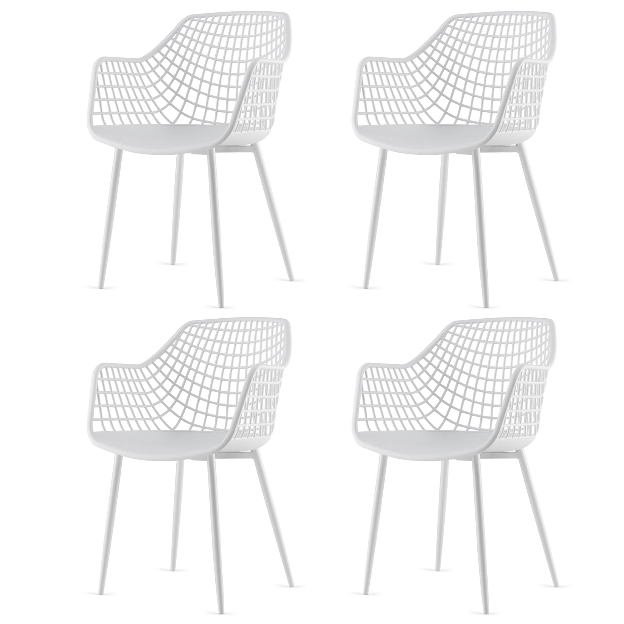 Alt View 5. Costway - Dining Chair Set of 4 Plastic Shell Hollow with Metal Legs - White.