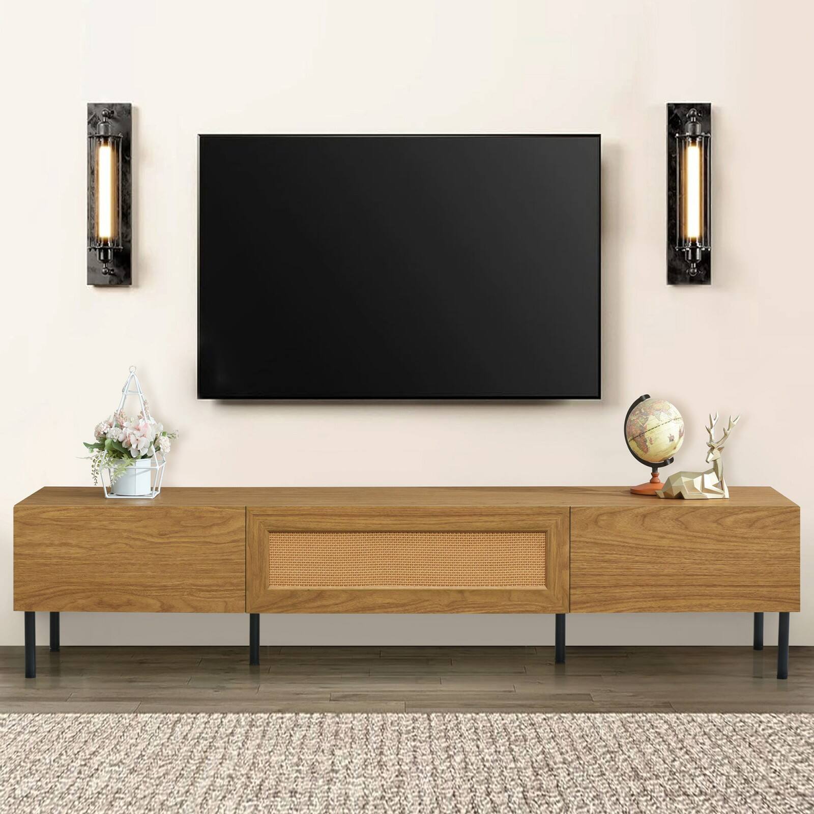 Alt View 9. Ecooso - TV Stand for TVs up to 80'' , Modern Farmhouse Media Console, Entertainment Center ，Metal Legs， for Living Room - Wood.