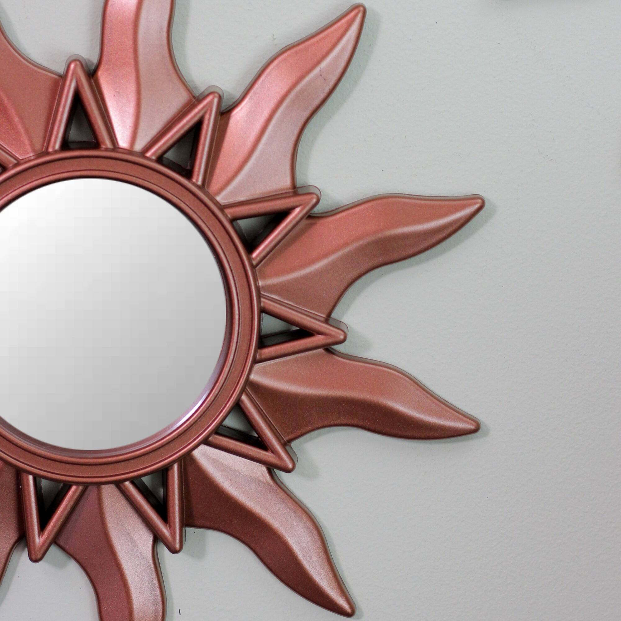 Alt View 2. Northlight - Set of 3 Mayan Sunburst Matte Copper Round Mini Mirrors 9.5" - Brown.
