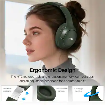 TOZO - Bluetooth 5.4 over-ear hoofdtelefoon, ENC-microfoon met ruisonderdrukking, opvouwbare draadloze hoofdtelefoon, 70 uur afspeeltijd, diep basstereogeluid, equalizer TOZO - Bluetooth 5.4 over-ear hoofdtelefoon, ENC-microfoon met ruisonderdrukking, opvouwbare draadloze hoofdtelefoon, 70 uur afspeeltijd, diep basstereogeluid, equalizer