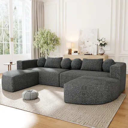 Front. Whisen - Modular Sectional Sofa Boneless Couch Sofa Bed Compression Sofa for Living Room - Black.
