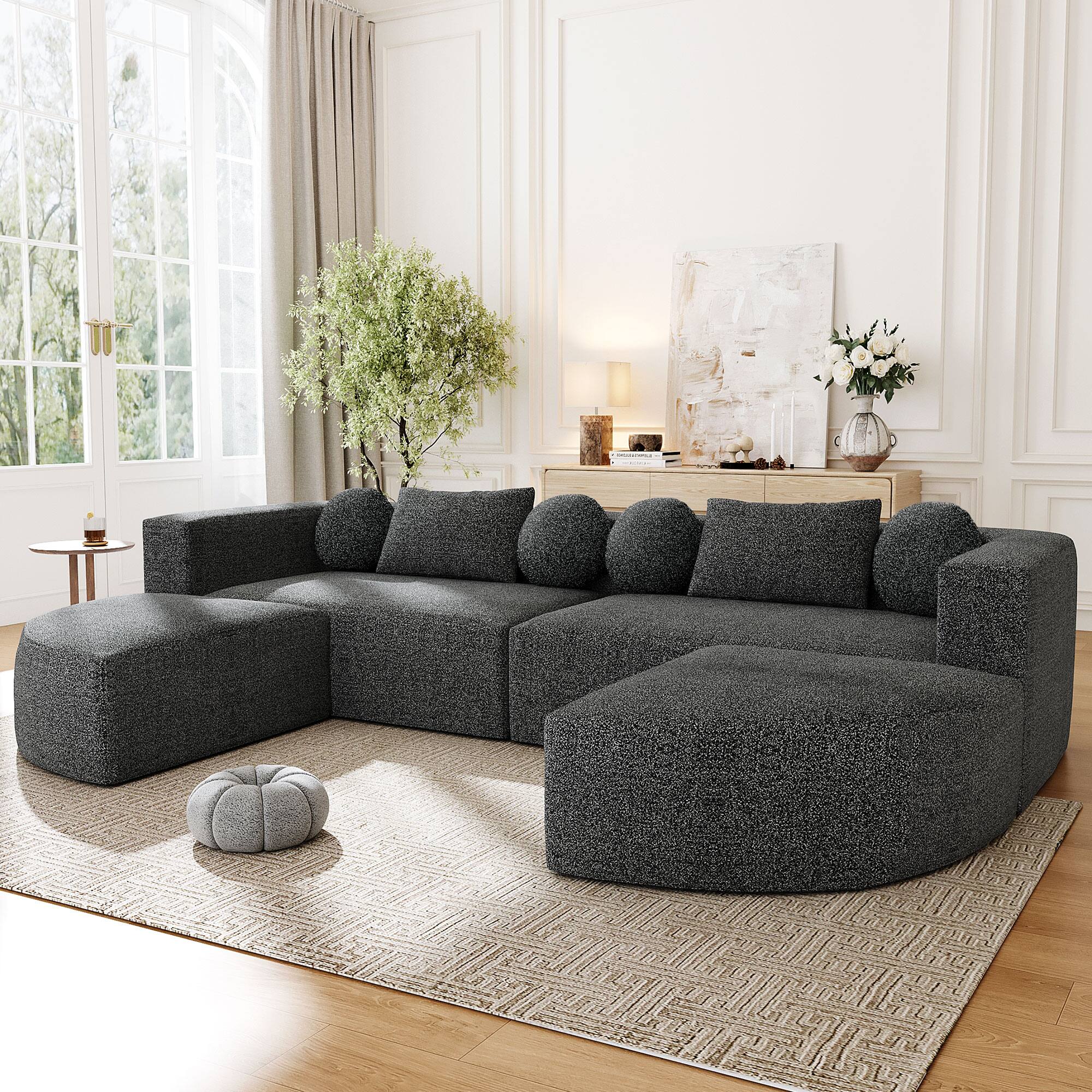 Front. Whisen - Modular Sectional Sofa Boneless Couch Sofa Bed Compression Sofa for Living Room - Black.