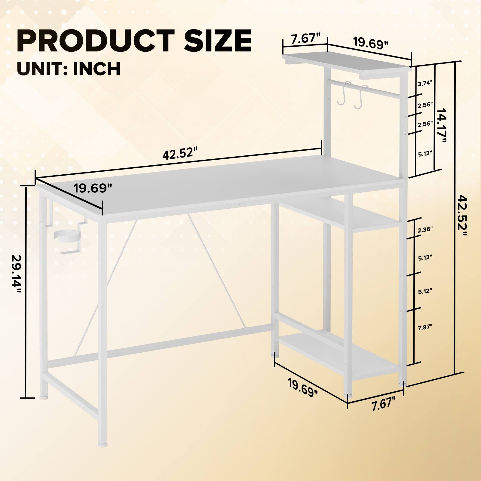 PRODUCT SIZE  
UNIT: INCH  
42.52"  
19.69"  
29.14"  
7.67"  
19.69"  
3.74"  
2.56"  
2.56"  
14.17"  
5.12"  
2.36"  
5.12"  
5.12"  
7.87"  
42.52"  
19.69"  
7.67"