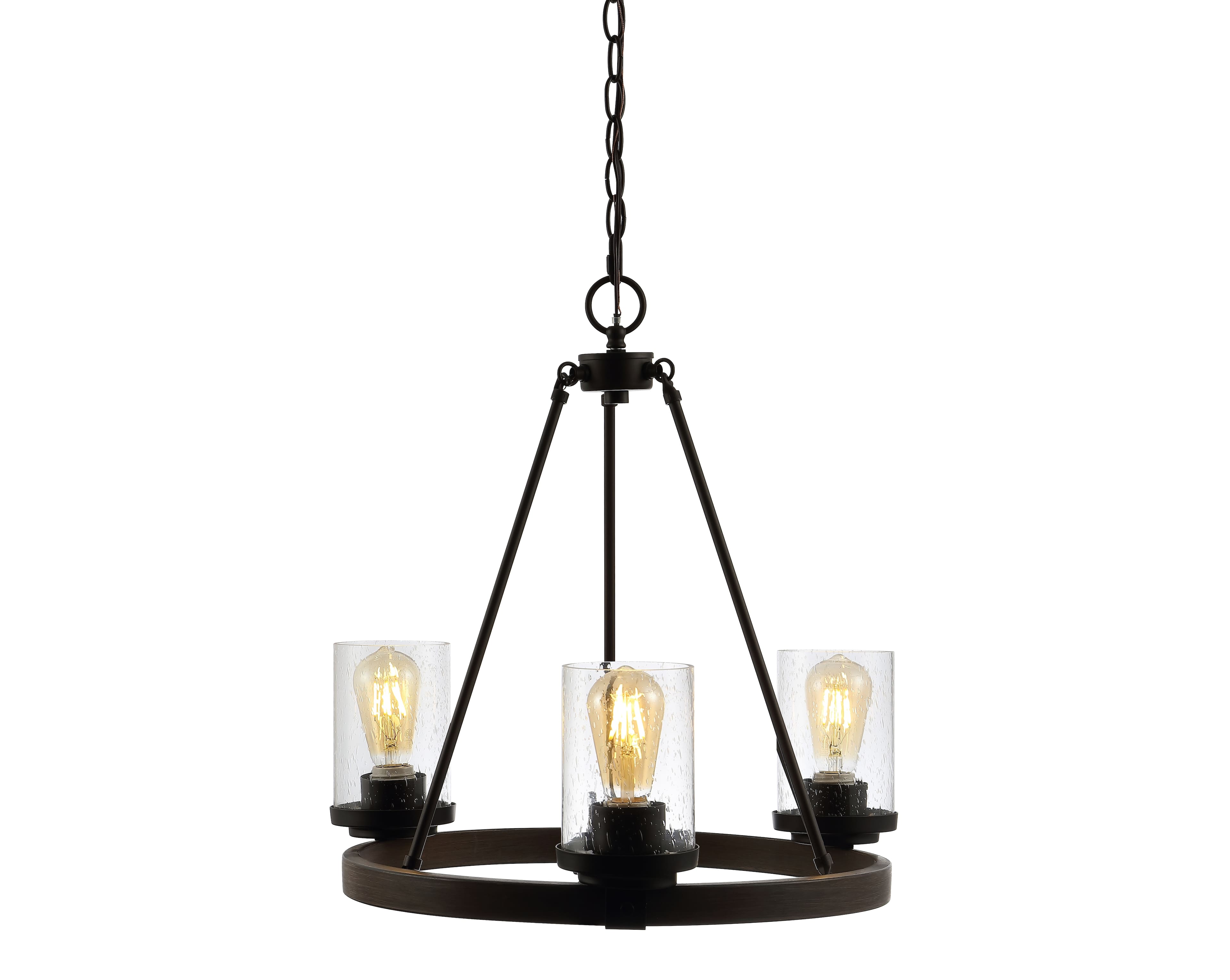 "Jonathan Y - Coronet 20"" 3-Light Iron/Seeded Glass Rustic Farmhouse LED Chandelier, Oil Rubbed Bronze - Oil-Rubbed Bronze" price history on PriceWatchPro