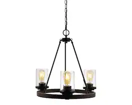Jonathan Y - Coronet 20" 3-Light Iron/Seeded Glass Rustic Farmhouse LED Chandelier, Oil Rubbed Bronze - Oil-Rubbed Bronze