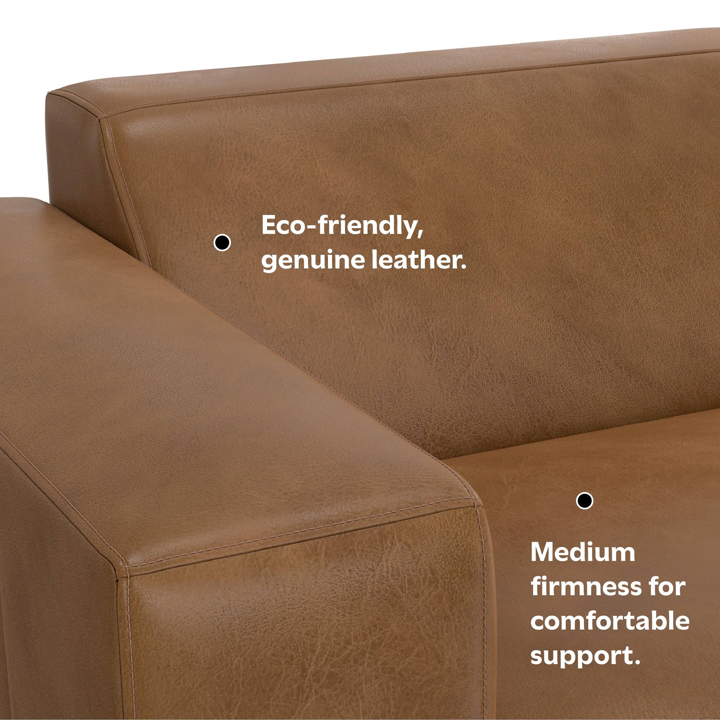 Eco-friendly, genuine leather.  
Medium firmness for comfortable support.