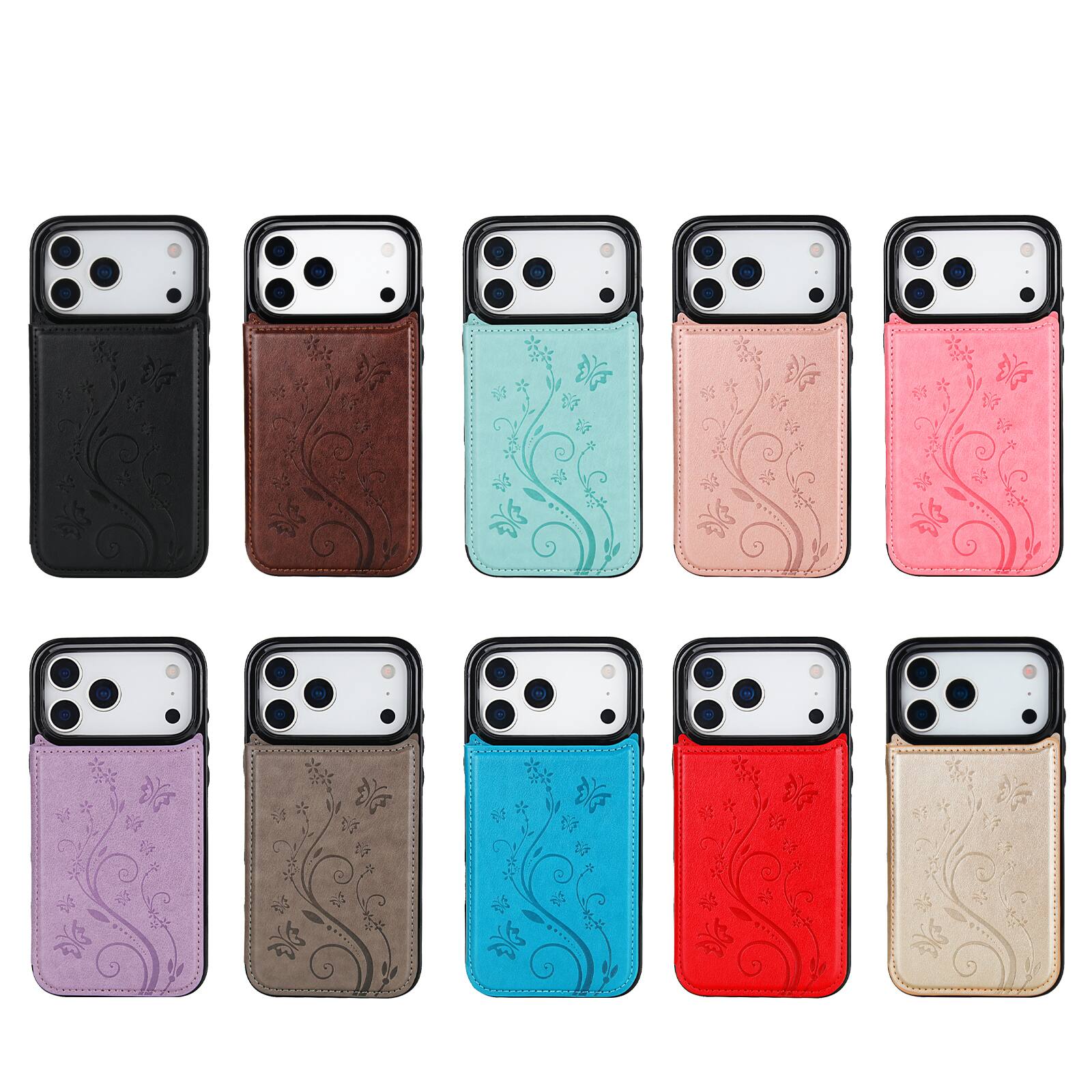 Alt View 5. Dteck - For Apple iPhone 17 Pro Max Wallet Case Flower Embossed Pattern PU Leather Card Slots Flip Kickstand Shockproof Cover - Rosegold.