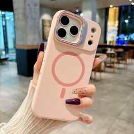 Dteck - Liquid Silicone Case for Apple iPhone 17 Pro Max with Foldable Lens Stand, Slim Magnetic Shockproof TPU Protective Cover - Pink