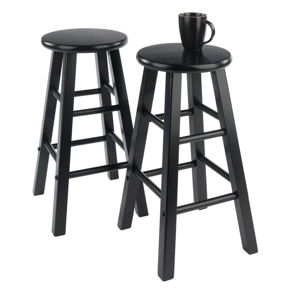 FurniFact - Wooden Barstools – Set of 2 Stools for Kitchen Counter or Bar - Black