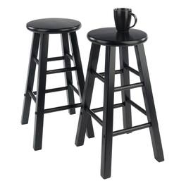 FurniFact - Wooden Barstools – Set of 2 Stools for Kitchen Counter or Bar - Black
