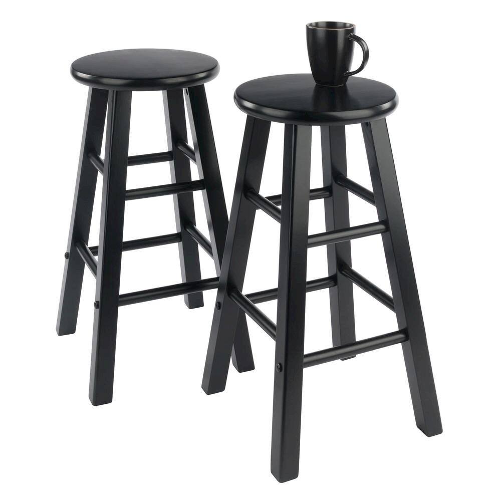 Angle. FurniFact - Black Wooden Barstools – Set of 2 Stools for Kitchen Counter or Bar - Black.
