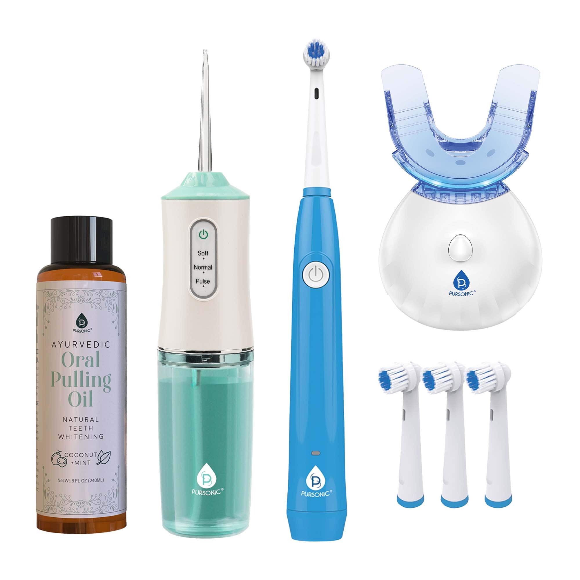 Pursonic - Ultimate Oral Care Bundle – Flosser, Electric Toothbrush, Whitening, and Ayurveda Care - Multicolor
