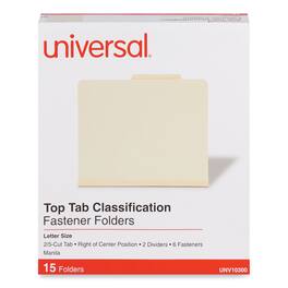 Universal - Six-Section Classification Folders, 2" Expansion, 2 Dividers, 6 Fasteners, Letter Size, Manila Exterior, 15/Box