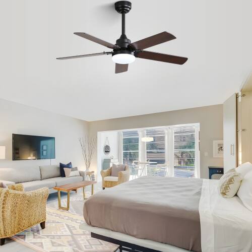 Alt View 2. LUCKY ONE - 42" Ceiling Fan with Light Remote 5 Blades DC Motor 3 Mount Options - Black.