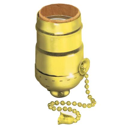 Front. Leviton - Medium Base Incandescent Lampholder with Pull Chain Single Circuit 1/8 IPS Tapped Bushing - Brass.