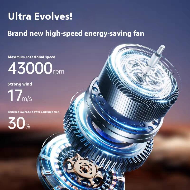 Ultra Evolves!  
Brand new high-speed energy-saving fan  

Maximum rotational speed: 43000 rpm  
Strong wind: 17 m/s  
Reduced average power consumption: 30%