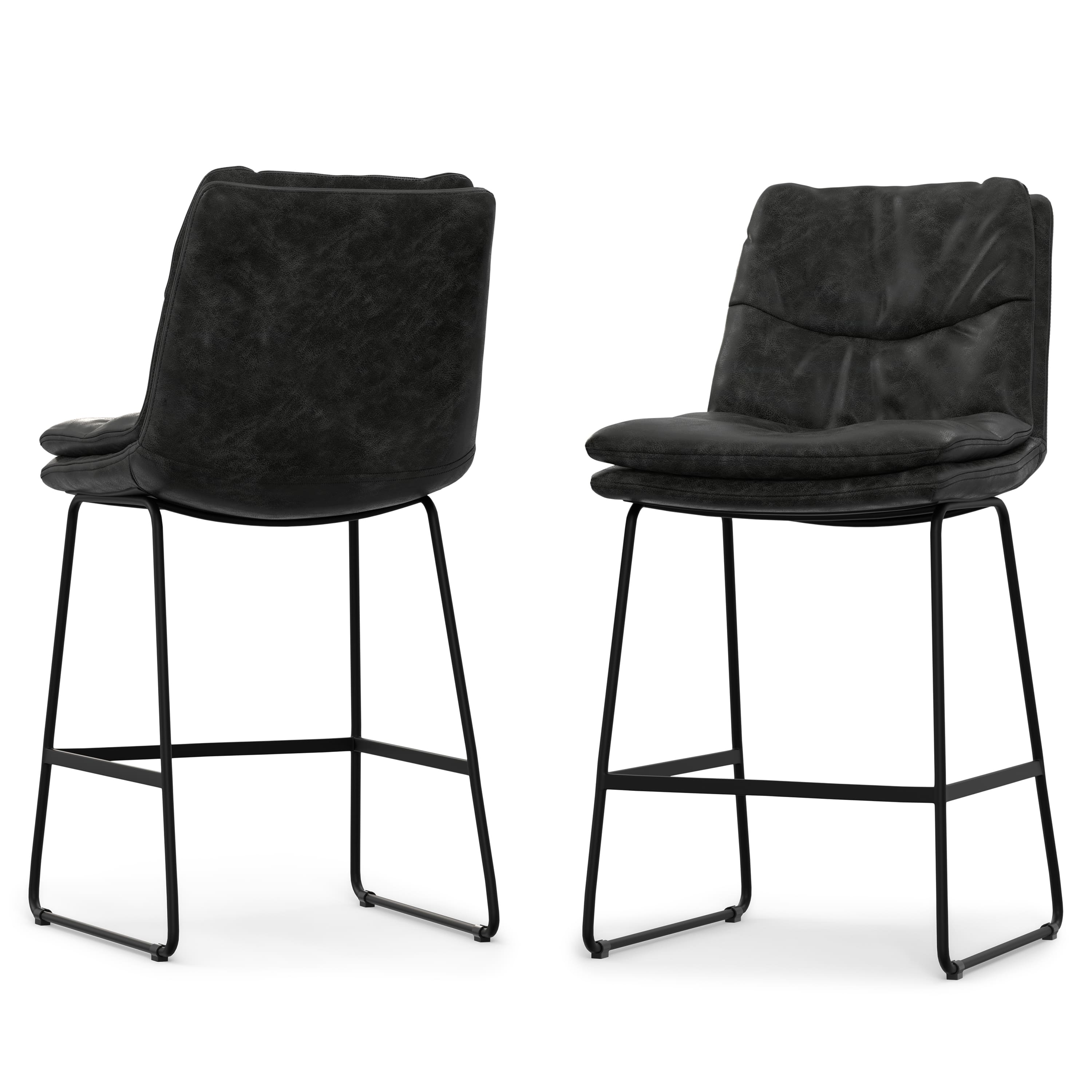 Simpli Home - Danika Mid Century Modern Counter Height stool (Set of 2) Vegan Faux Leather - Distressed Charcoal Grey