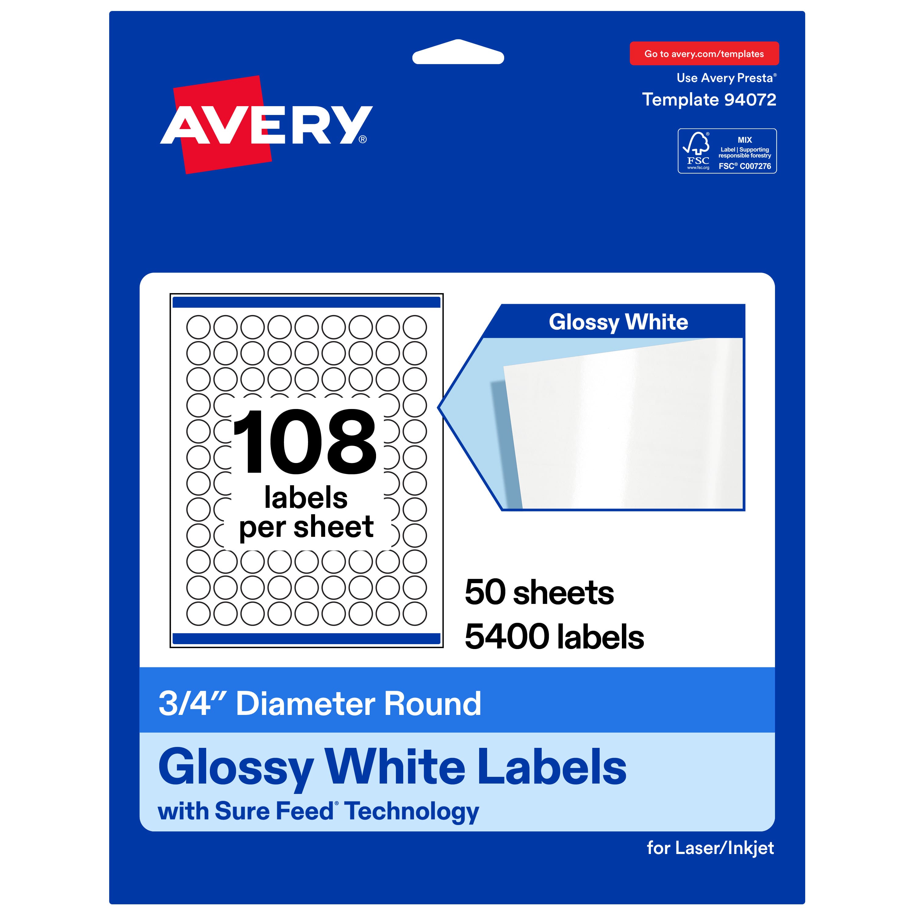 "Avery - Avery® Glossy Round Labels, 3/4"" Diameter, 5400 Total - White" price history on PriceWatchPro
